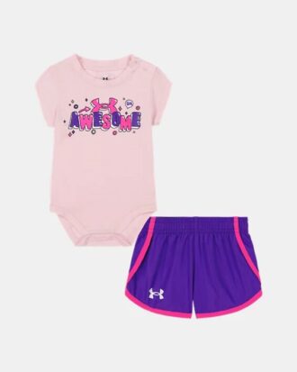 Awesome Logo -vastasyntyneen bodysuit- ja kudottu mikrokuitushortsit -setti